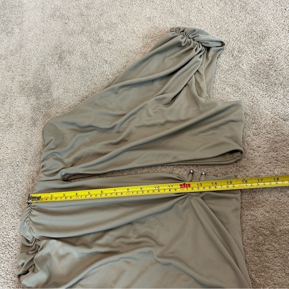 Zara khaki green draped ruched one shoulder asymmetrical cut-out mini dress XL - Picture 11 of 16